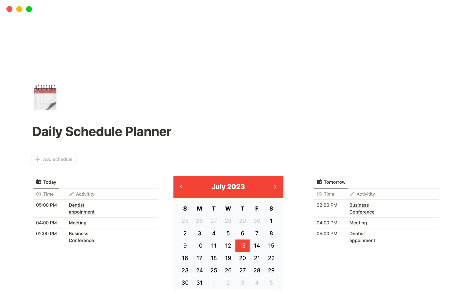 A template preview for Daily Schedule Planner