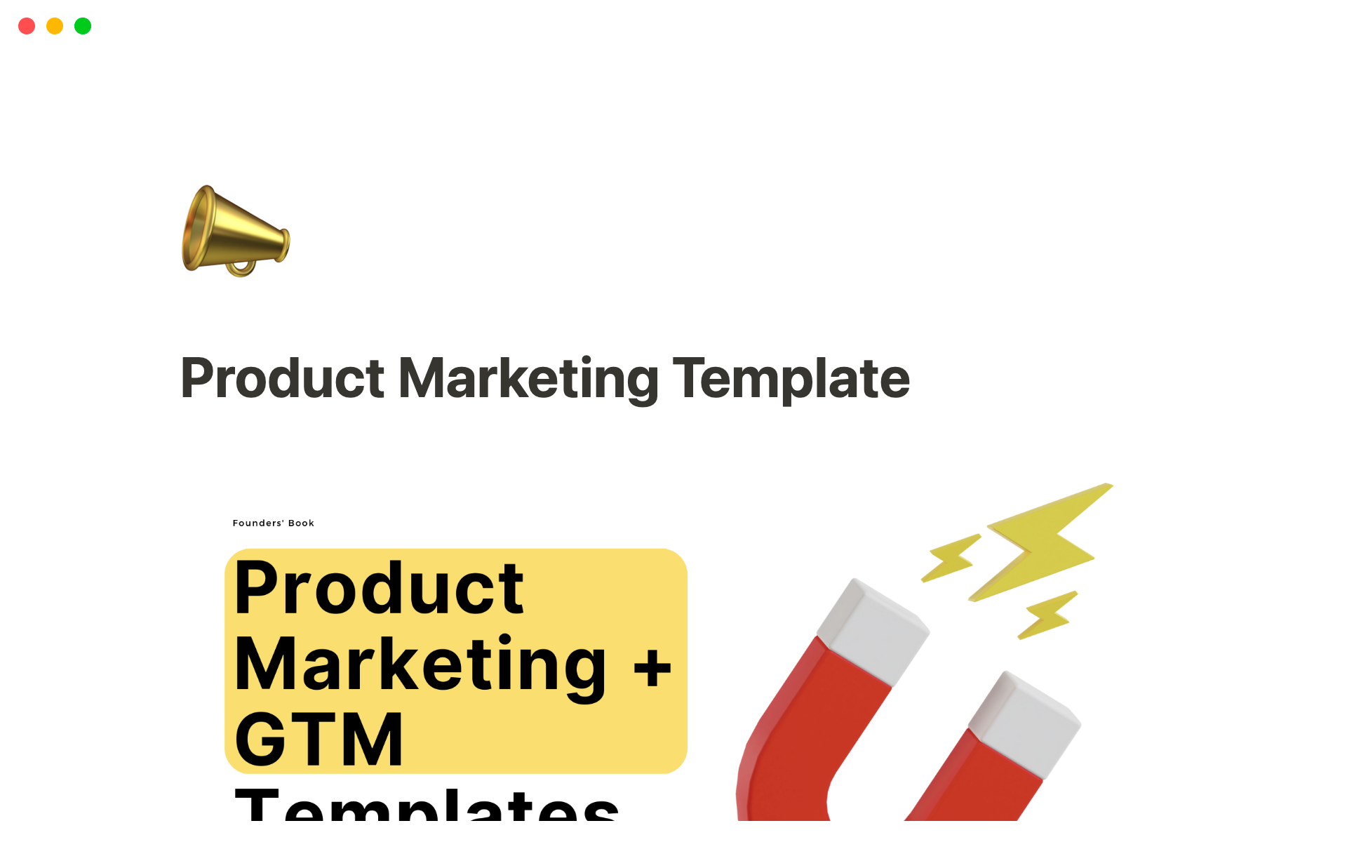 A template preview for Product Marketing + GTM Template