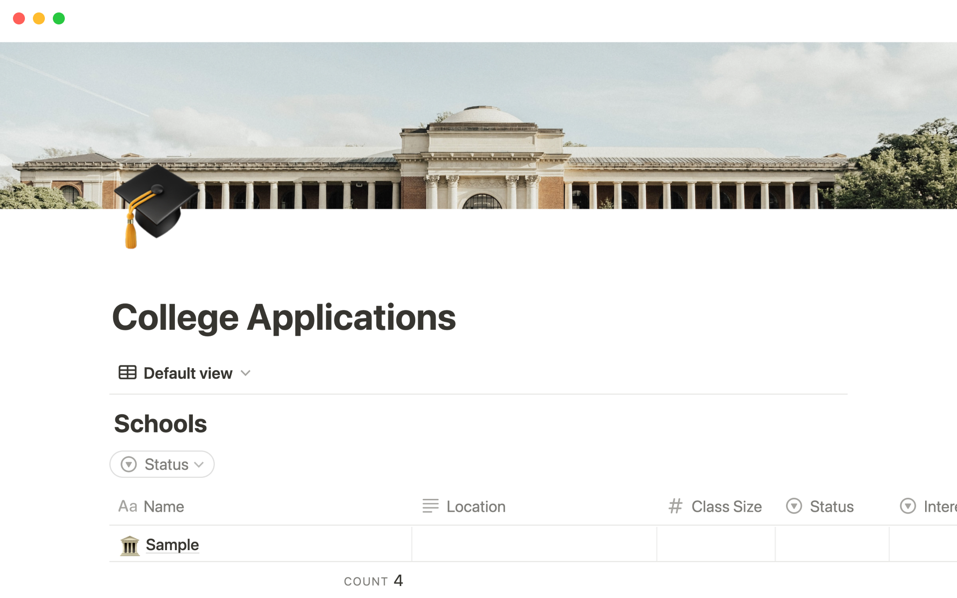 A template preview for College application dashboard