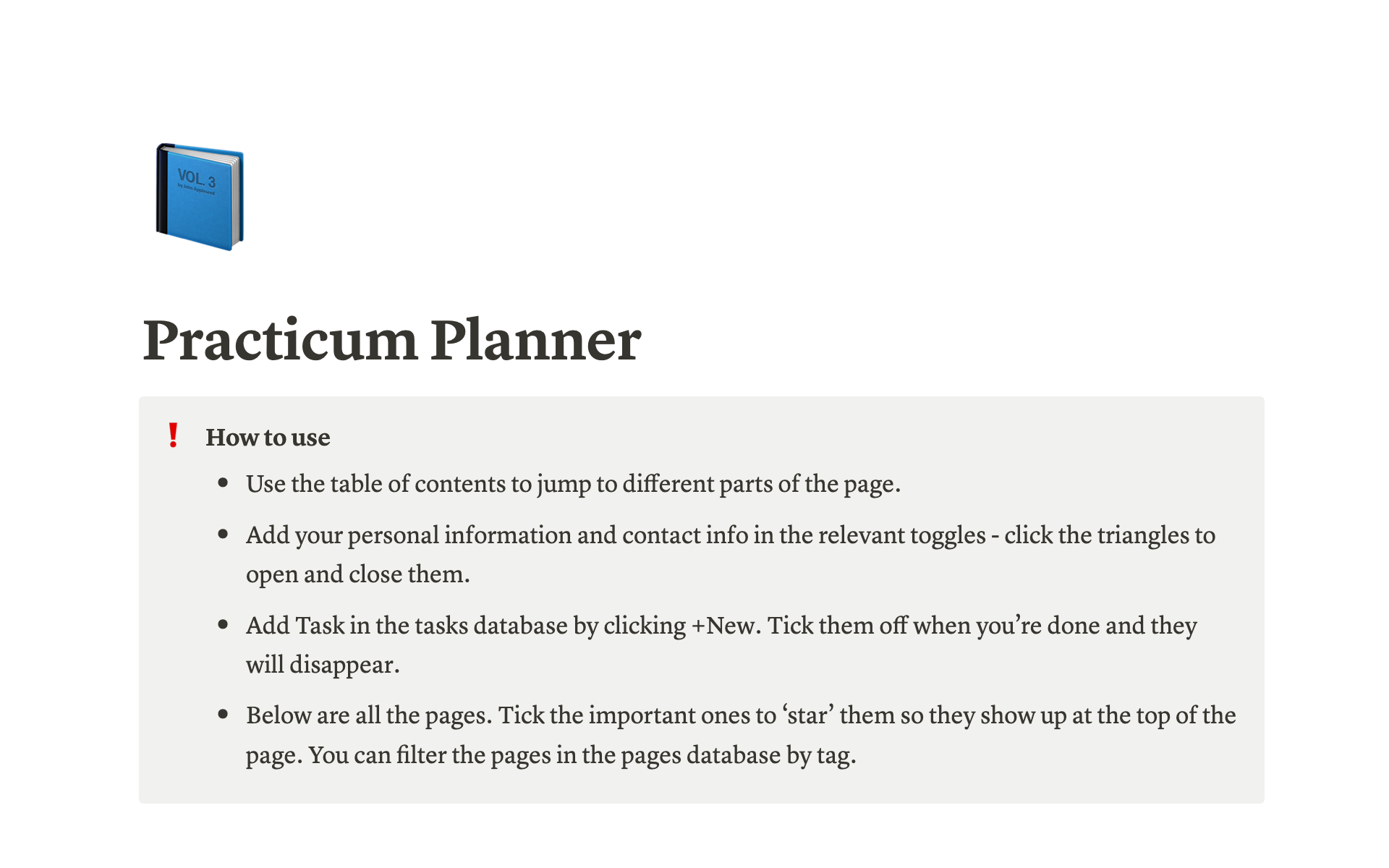 A template preview for Practicum Planner
