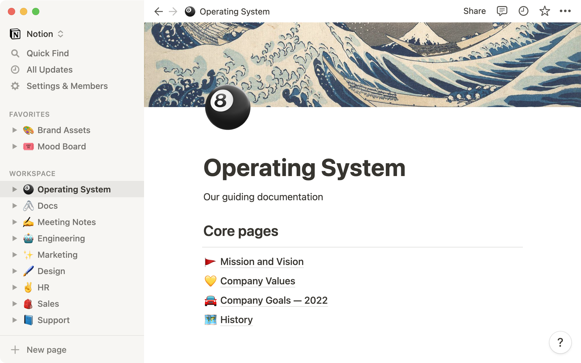 Eine fiktionalisierte Version des Betriebssystems von Notion.