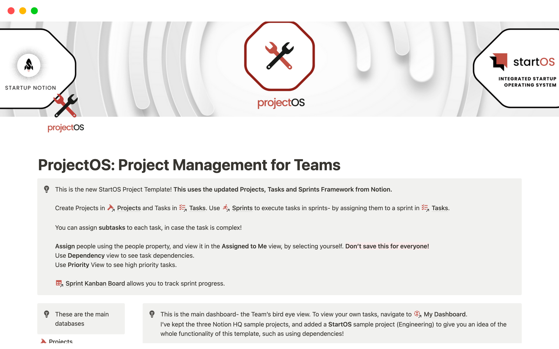 Vista previa de una plantilla para ProjectOS: Project Management for Teams