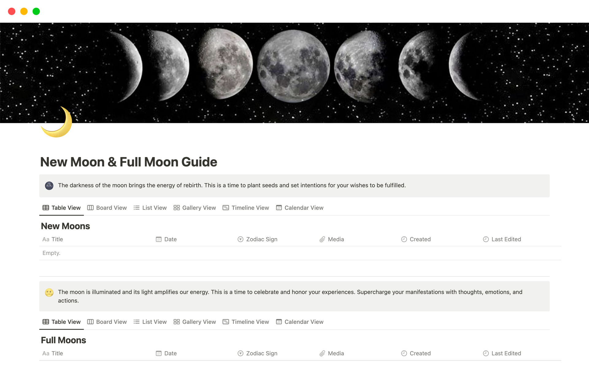New Moon & Full Moon Guide Notion Template
