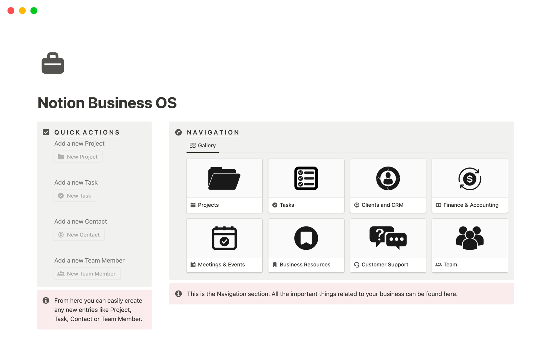A template preview for Notion Business OS
