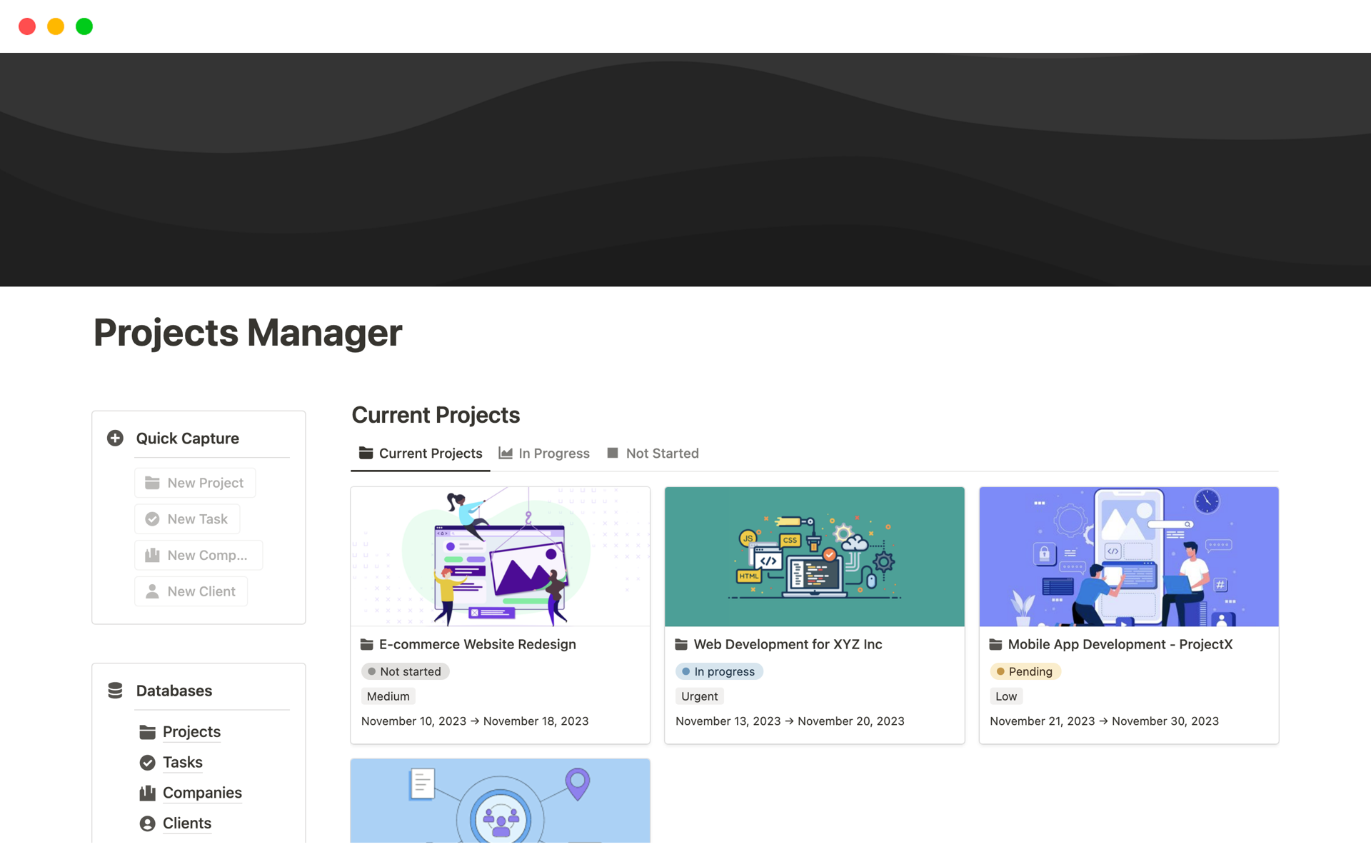 A template preview for Projects Manager