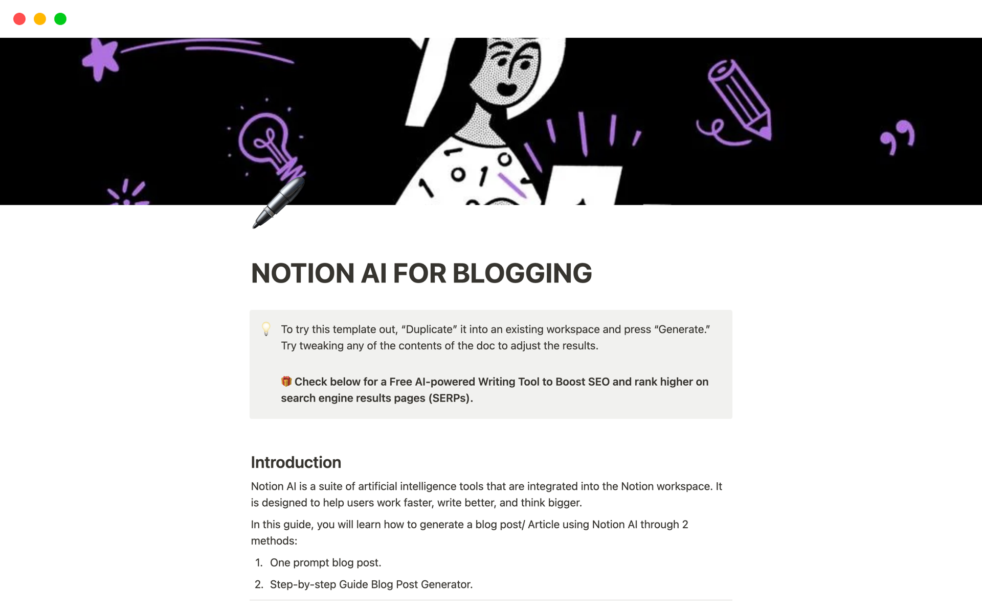 NOTION AI FOR BLOGGING Template