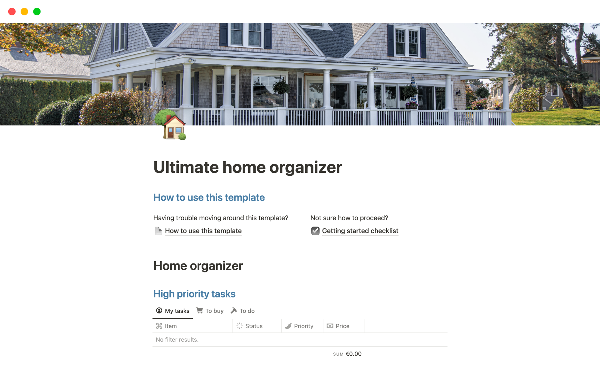 A template preview for Ultimate home organizer