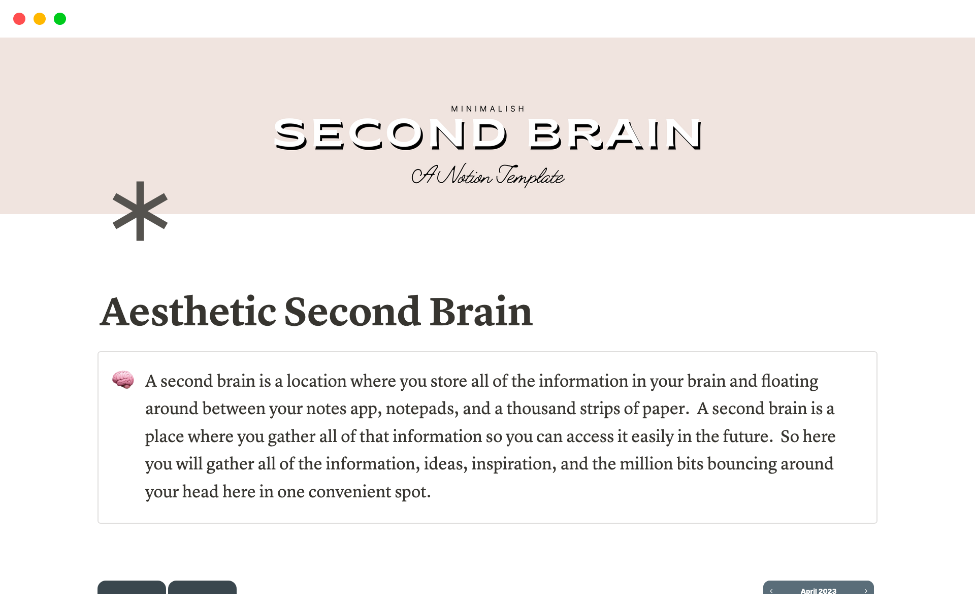 A template preview for Second Brain for Moms Notion Template