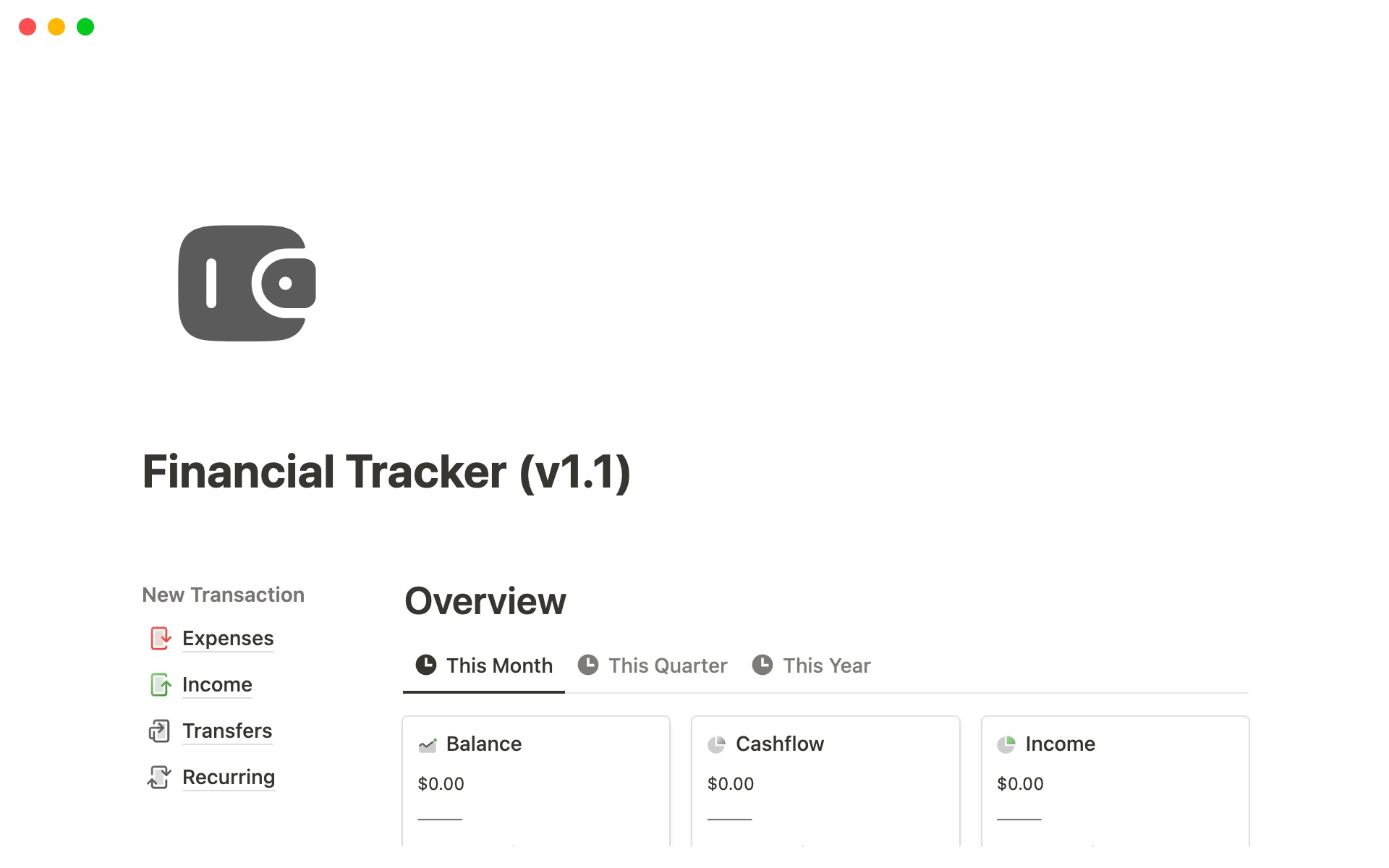 A template preview for Financial Tracker