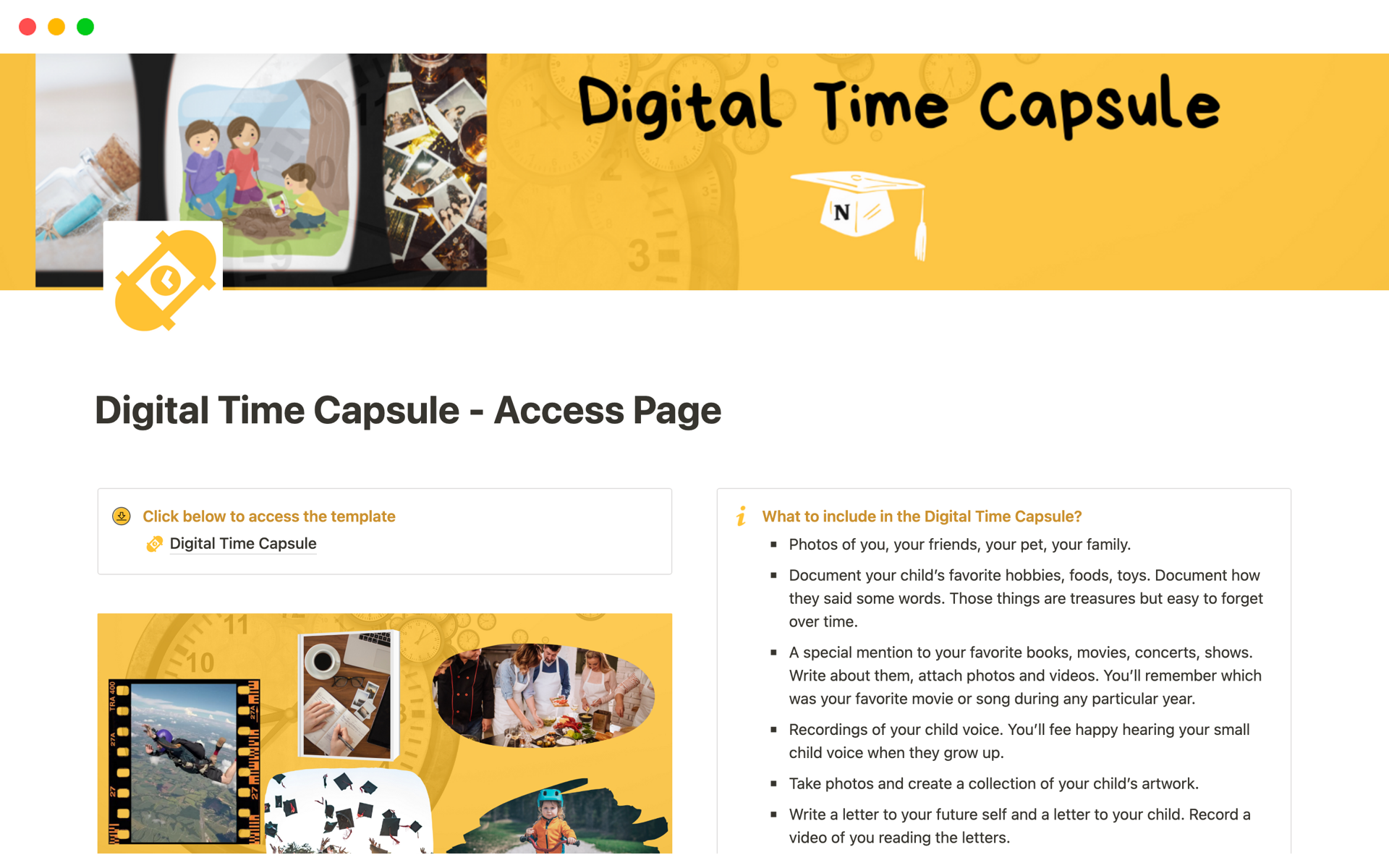 Eine Vorlagenvorschau für Digital Time Capsule