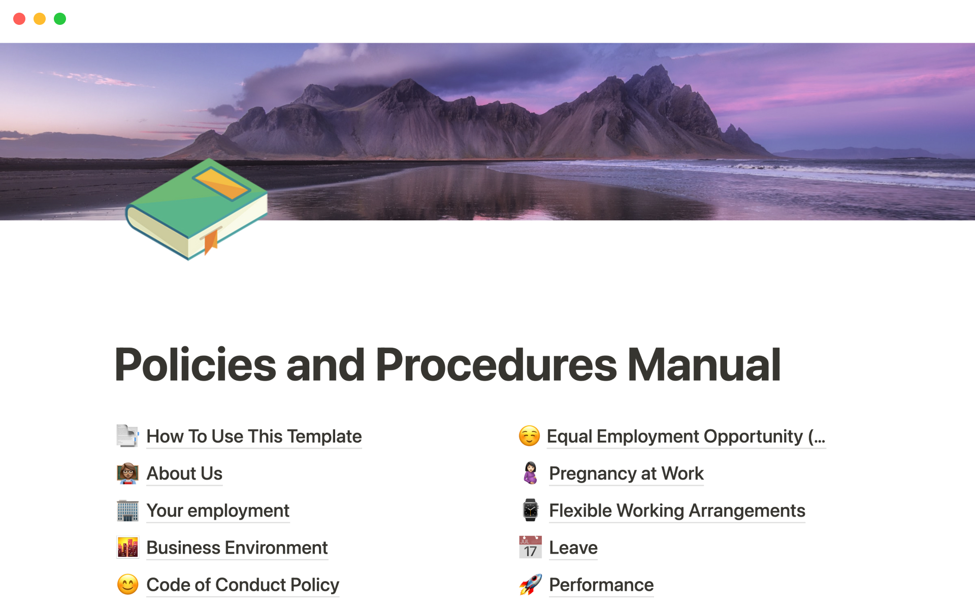 A template preview for HR policies & procedures manual