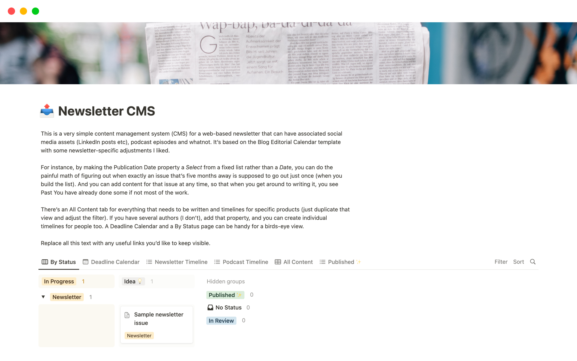 A template preview for Newsletter CMS