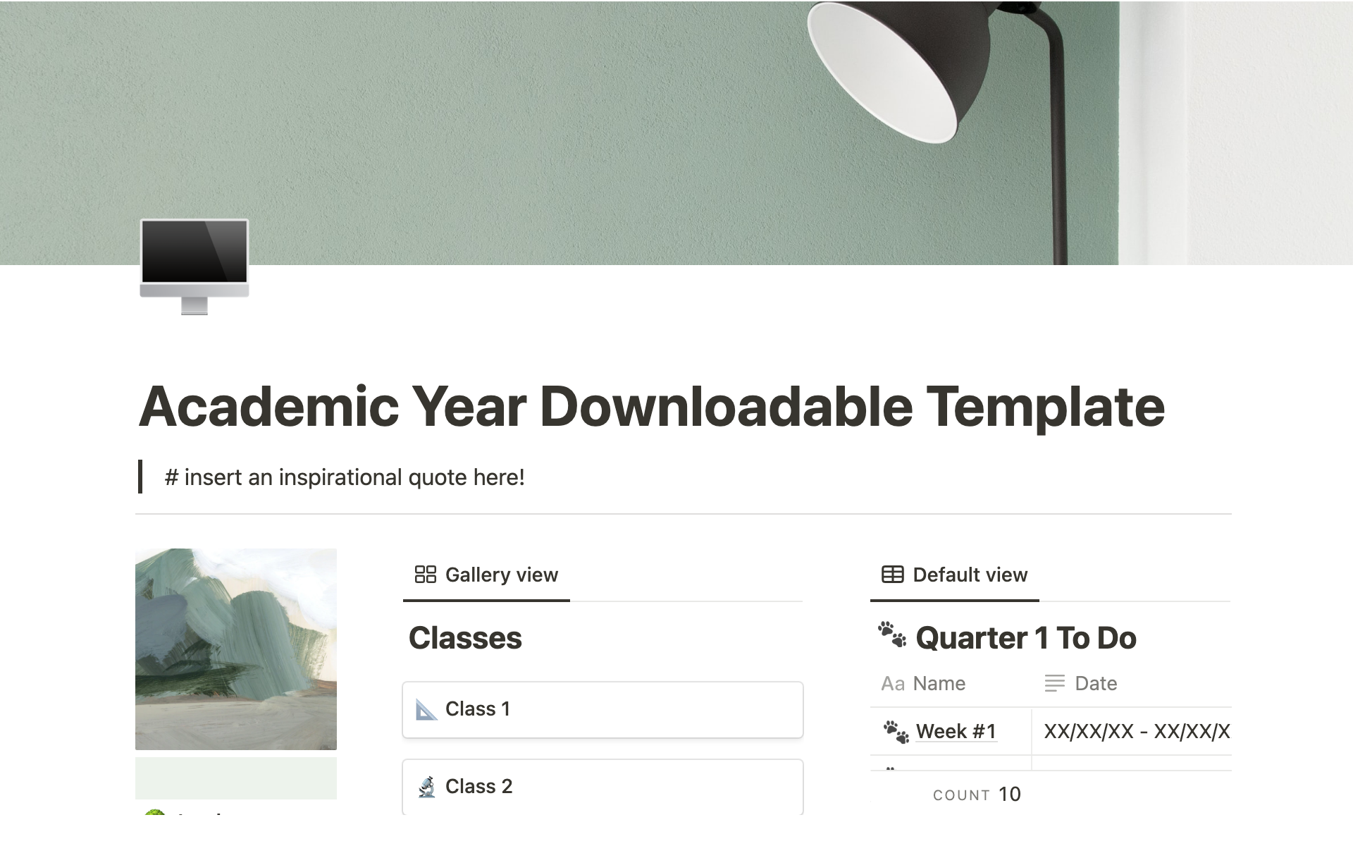 A template preview for Academic School Year Dashboard