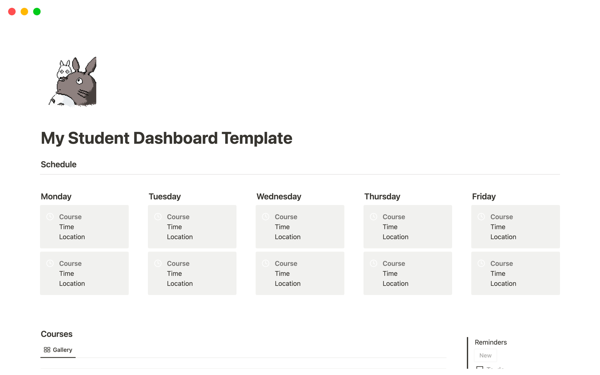A template preview for My Student Dashboard Template