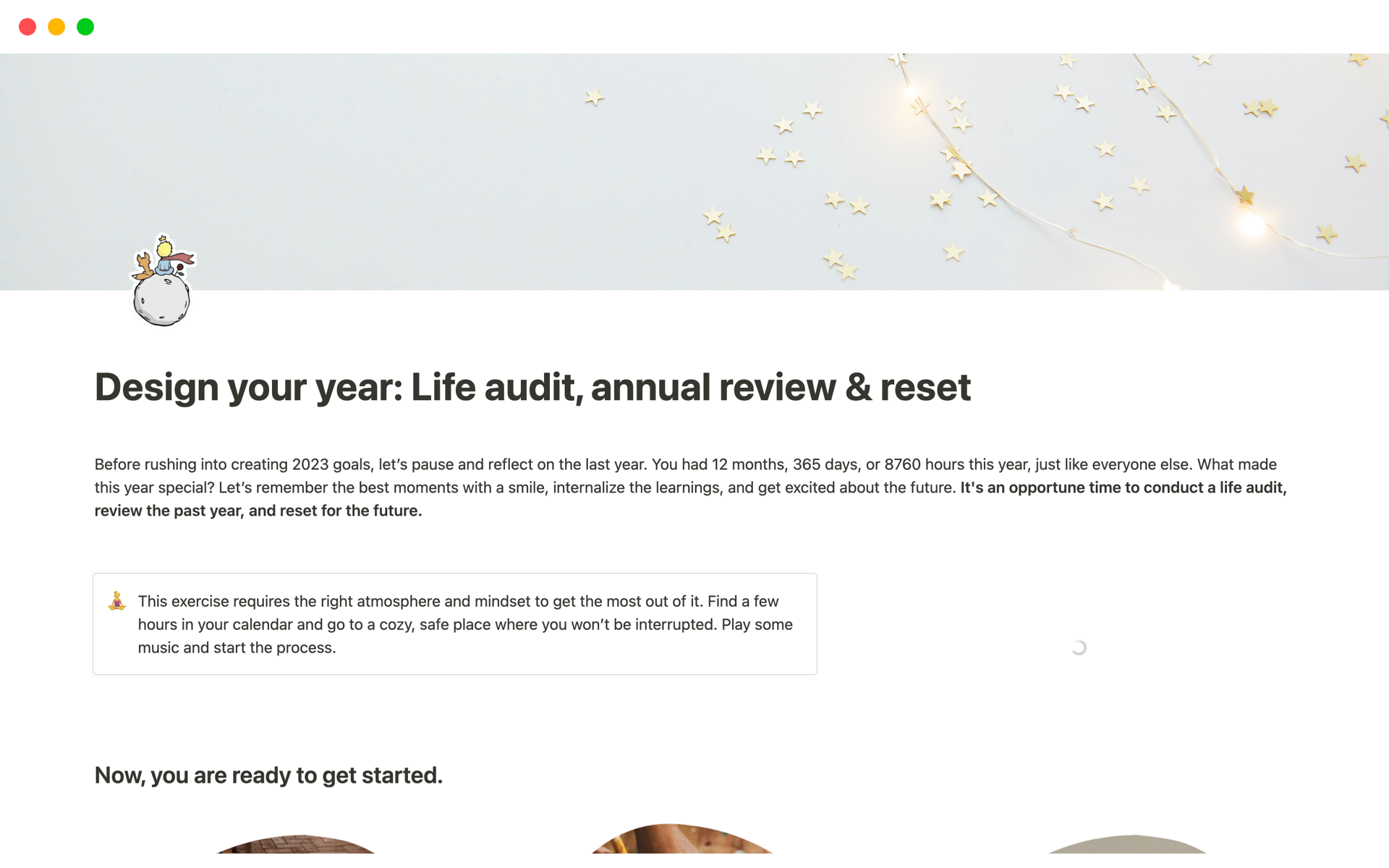 A template preview for Design your year: Life audit, annual review, reset