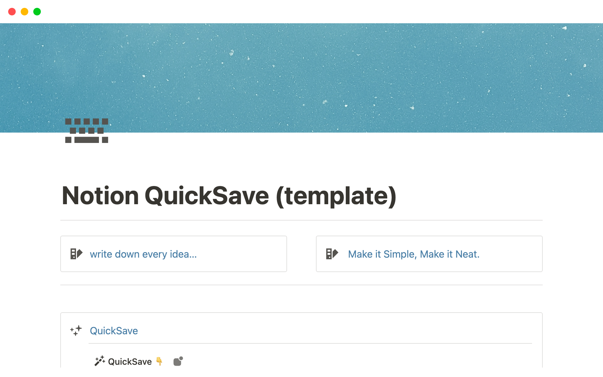 A template preview for Notion QuickSave