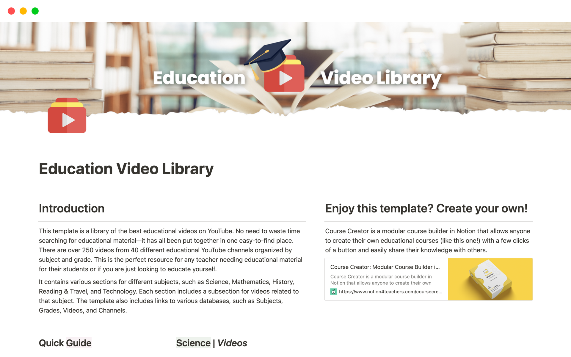 A template preview for Education Video Library