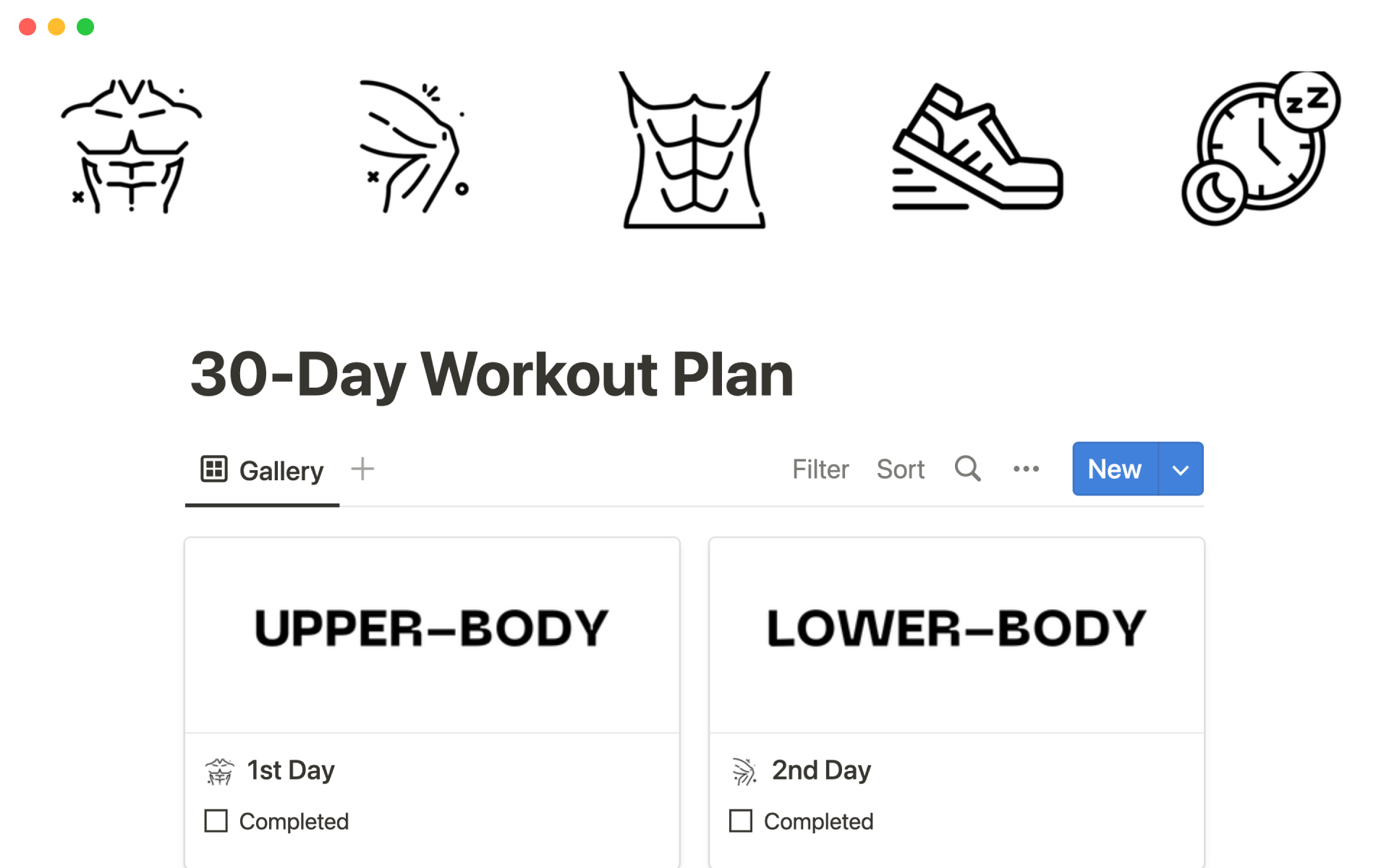 30-day workout planのテンプレートのプレビュー