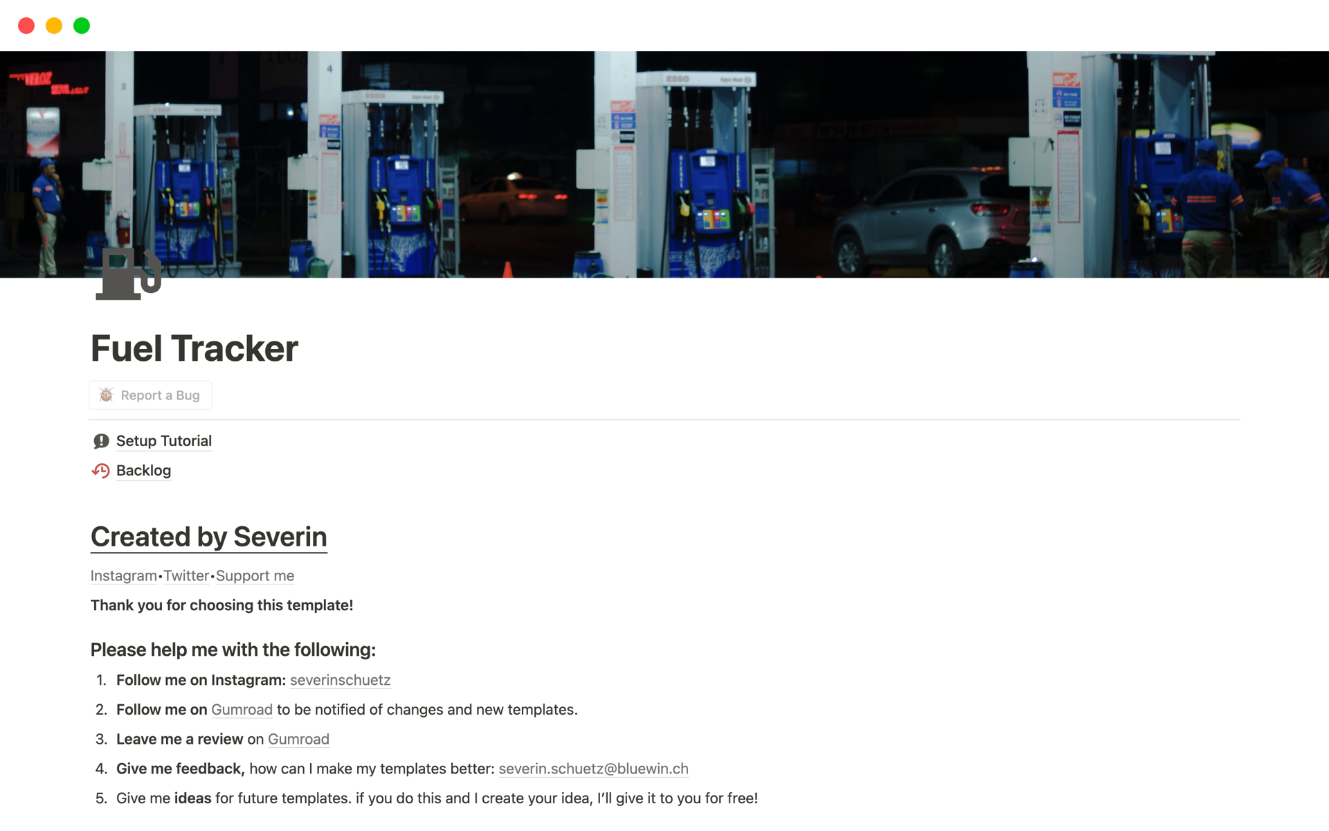 Fuel Tracker Notion Template