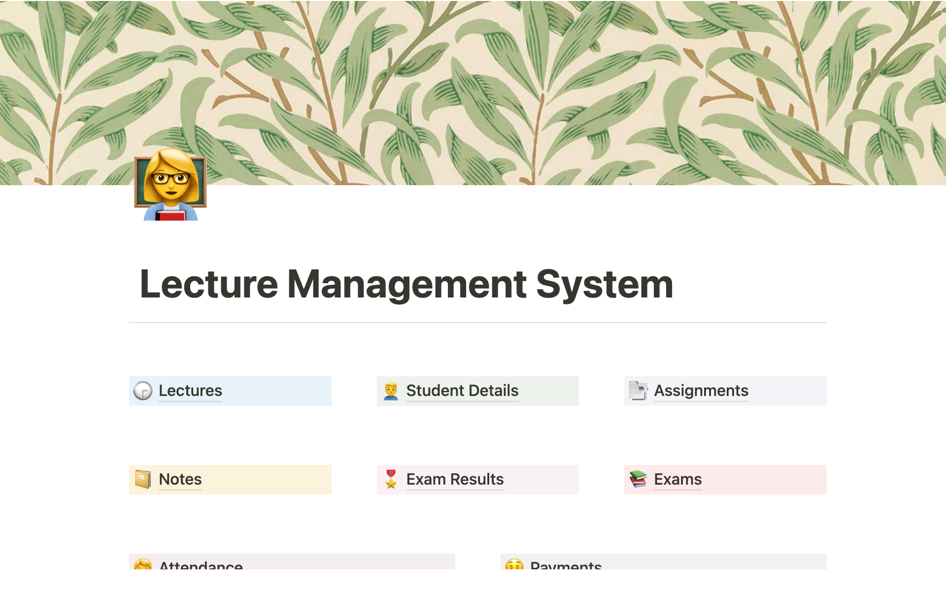 A template preview for Lecture management system
