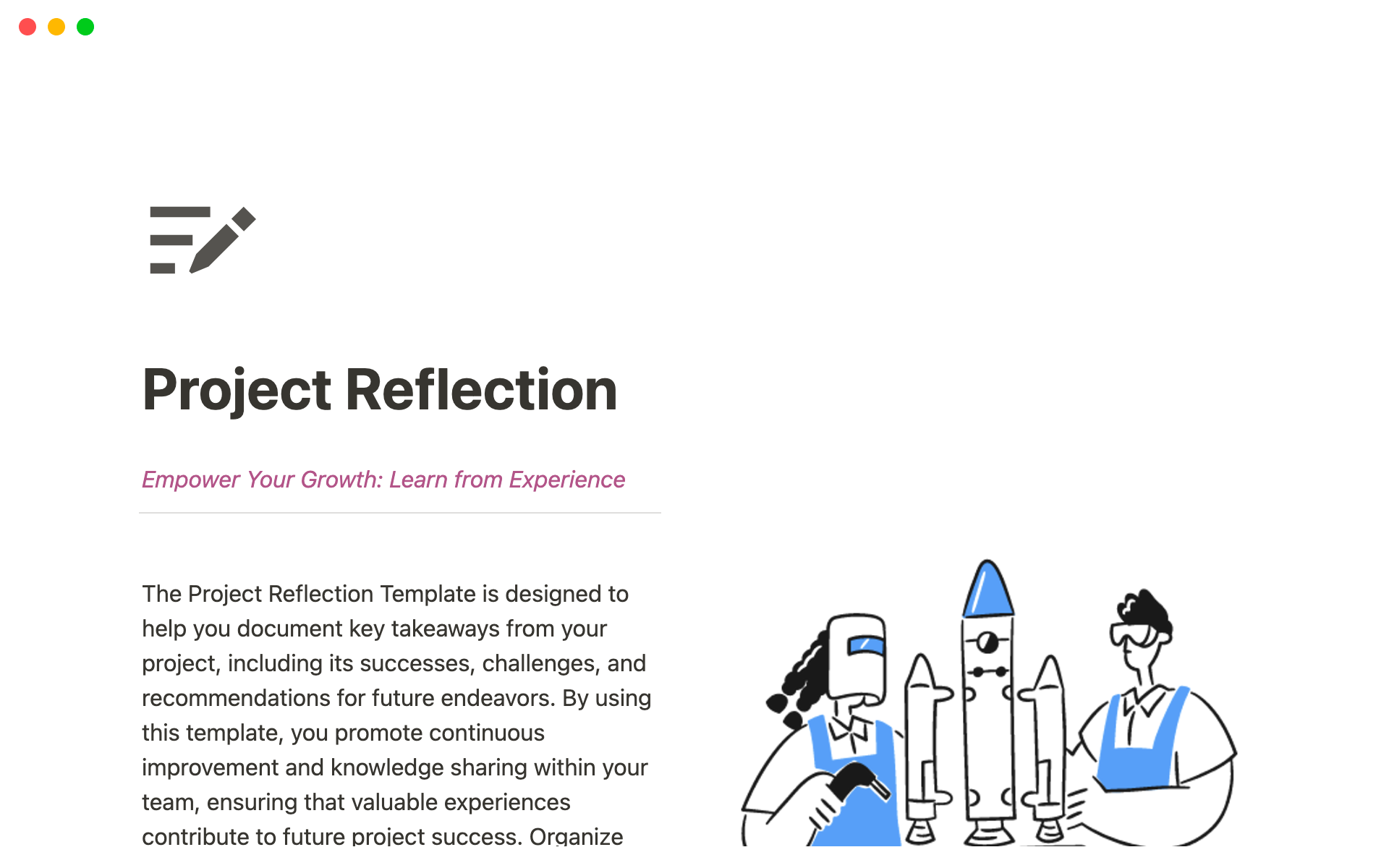 A template preview for Project Reflection