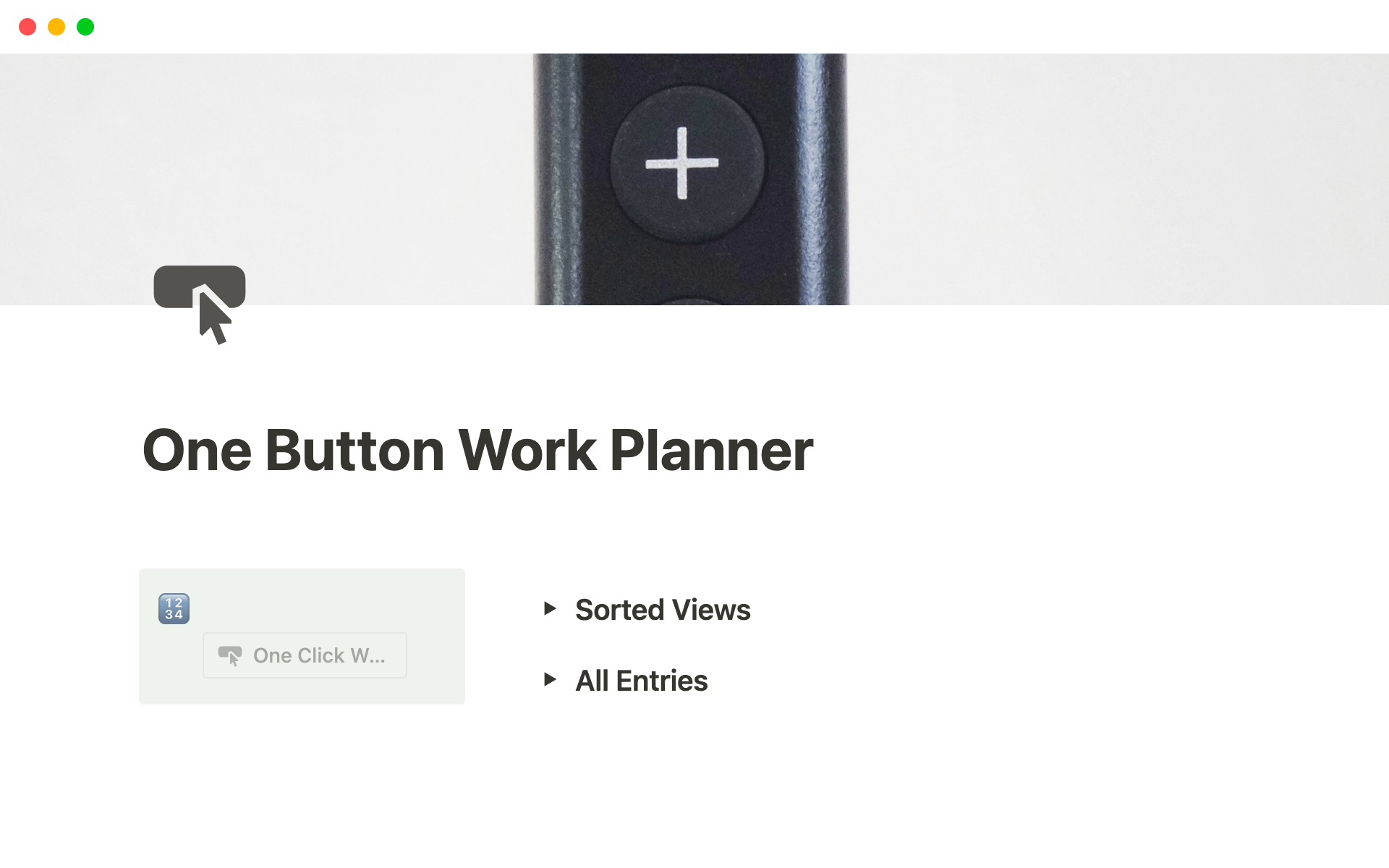 A template preview for One Button Work Planner