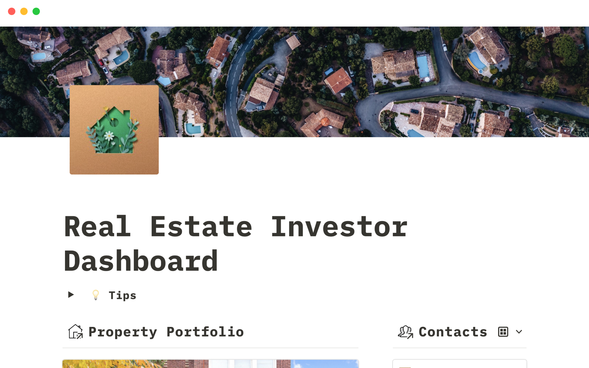 A template preview for Real estate investor dashboard