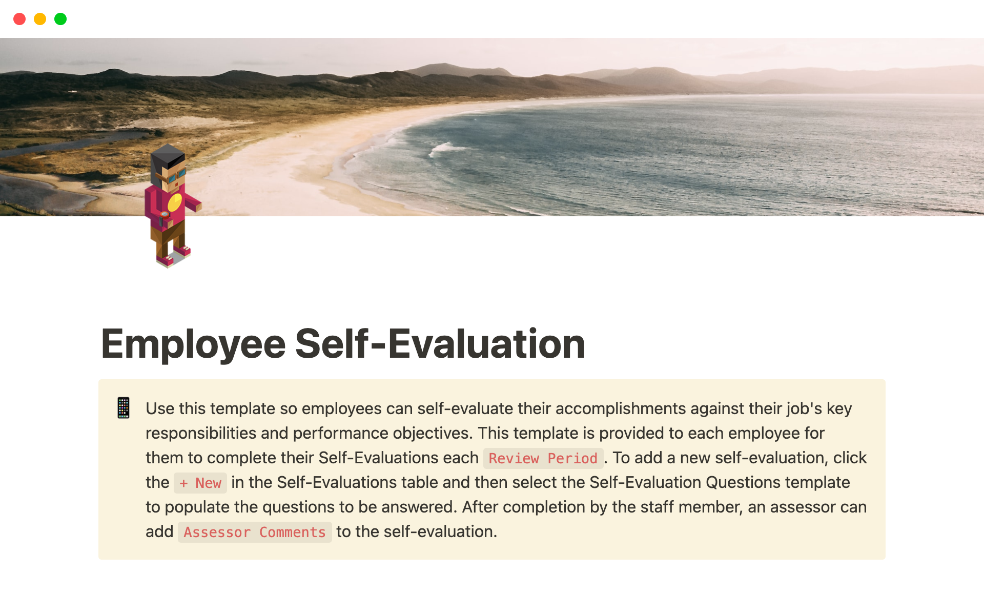 A template preview for Employee Self-Evaluation Template