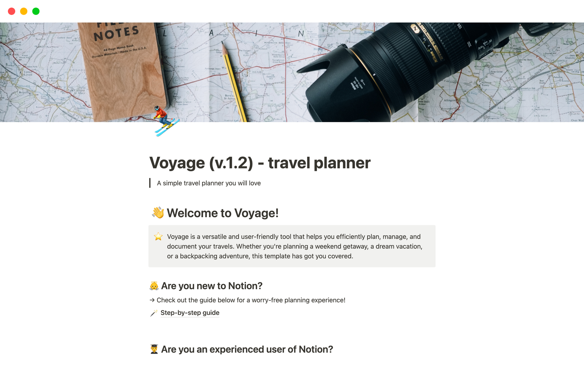 A template preview for Voyage (v.1.2) - travel planner