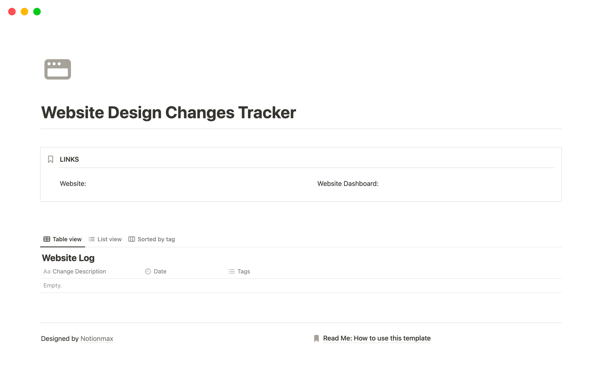 Website Design Changes Tracker Notion Template