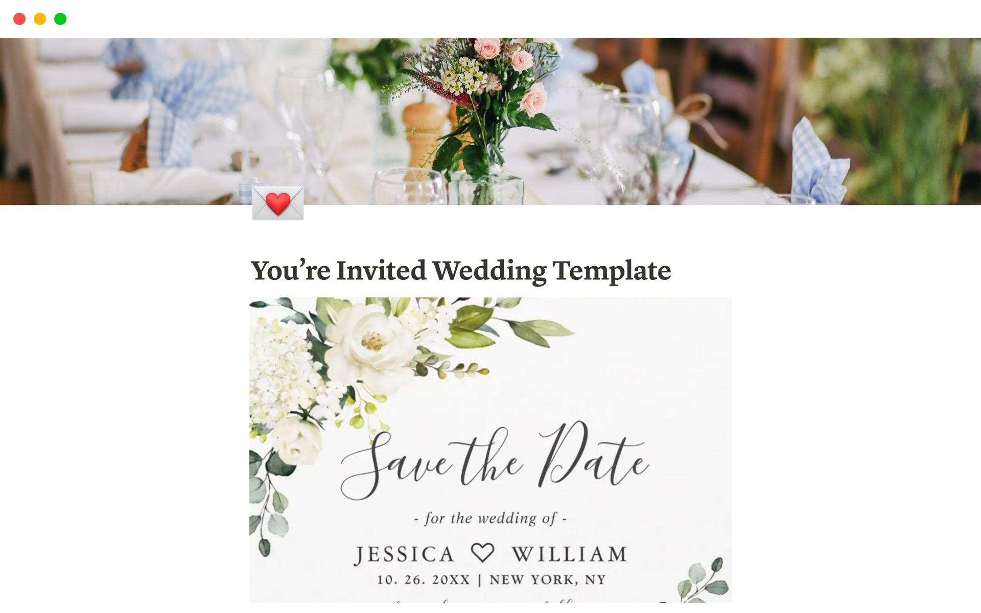 Minimalist wedding template, designed to be used with super.so.