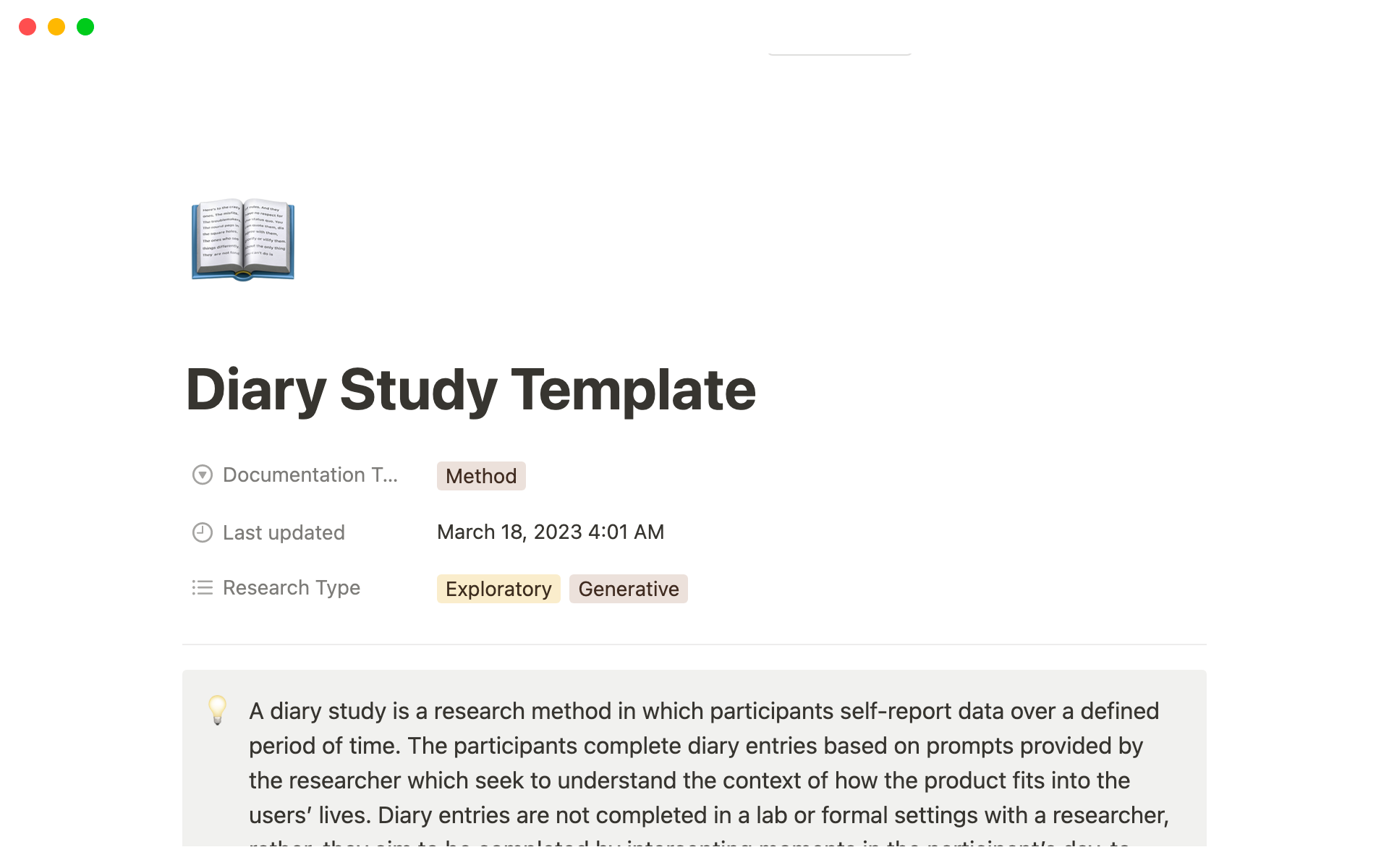This template helps UX Researchers to set up a diary study.