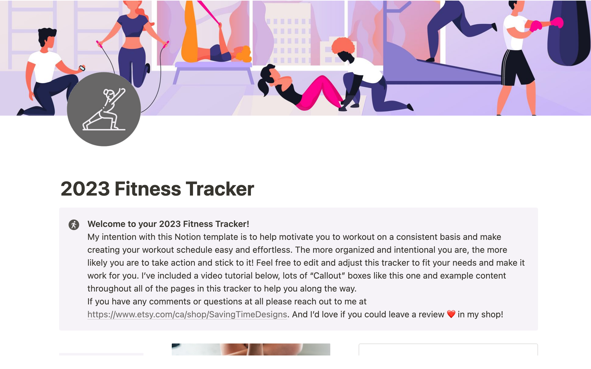 A template preview for Fitness Tracker