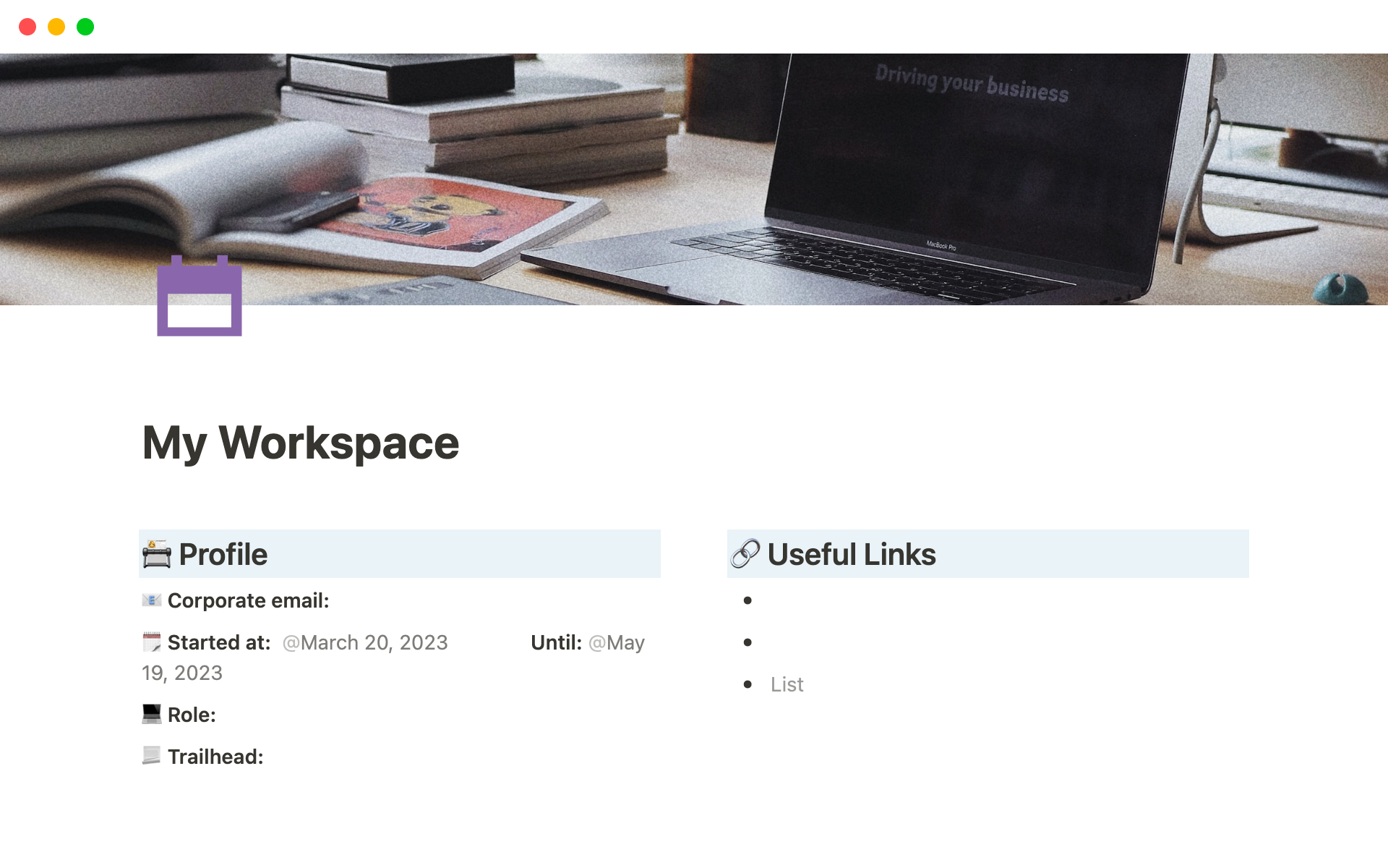 A template preview for Workspace & Task Board