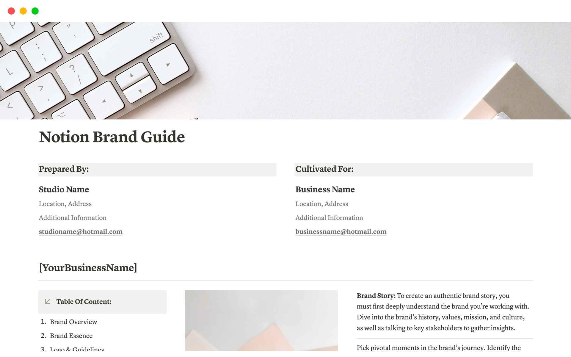 A template preview for Creating Brand Guidelines