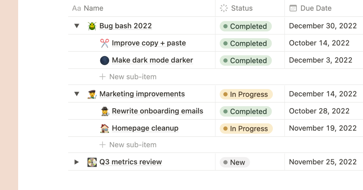 Notion 2.19, now with subtasks & dependencies