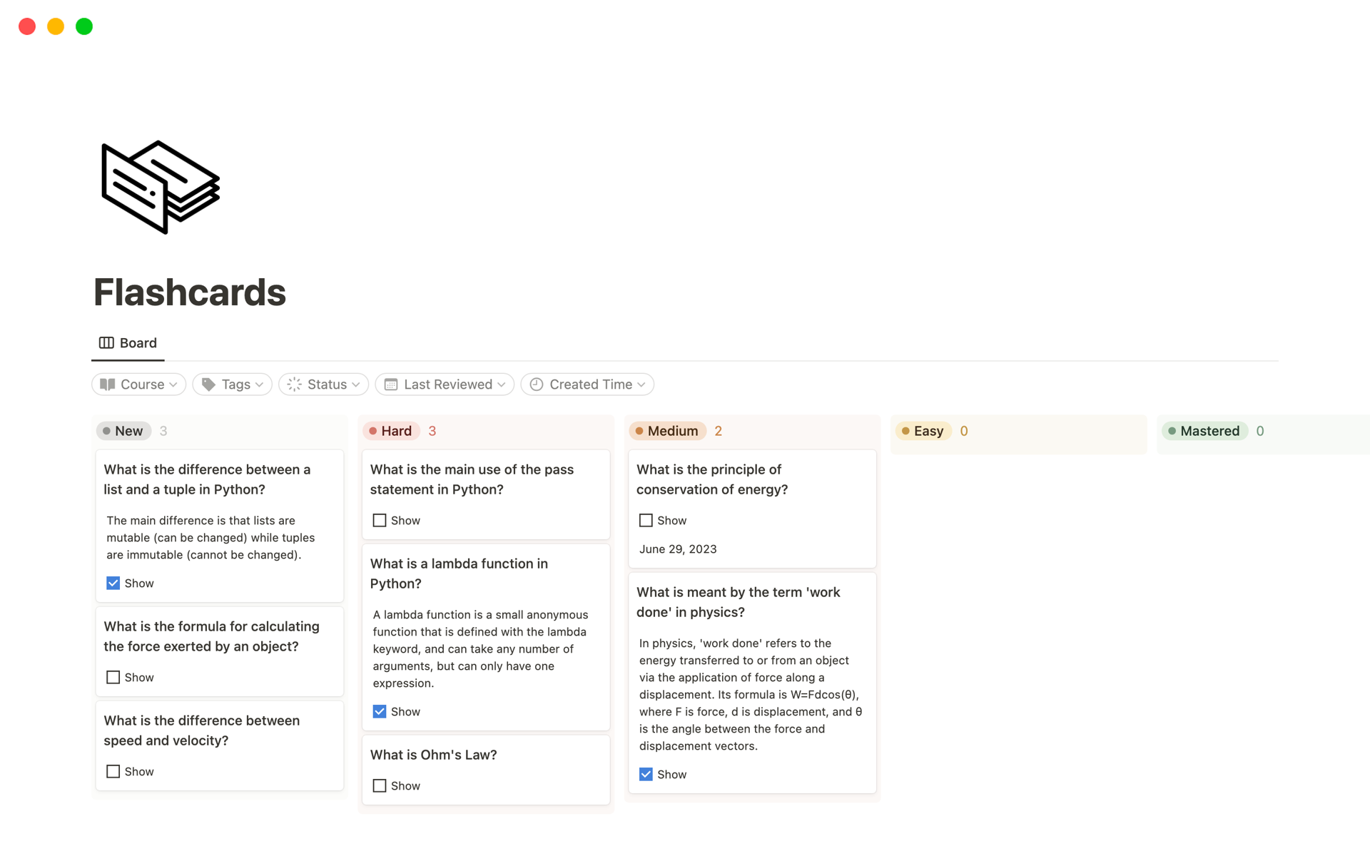 Flashcards Notion Template