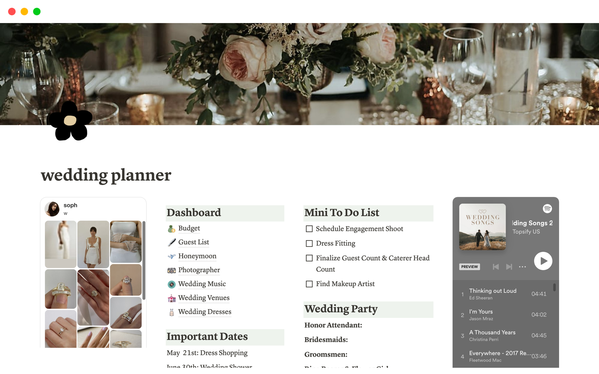 A template preview for wedding planner