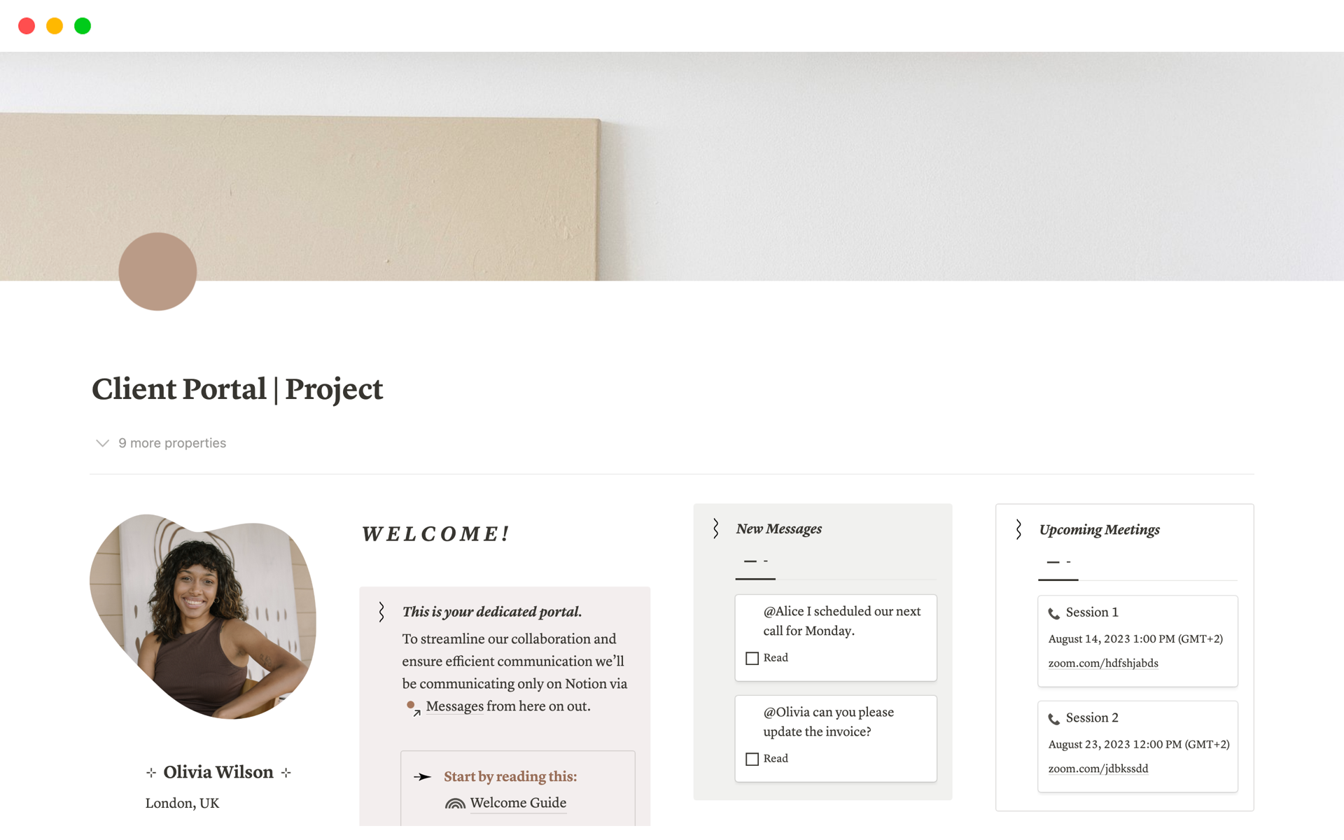 A template preview for Client Portal Project