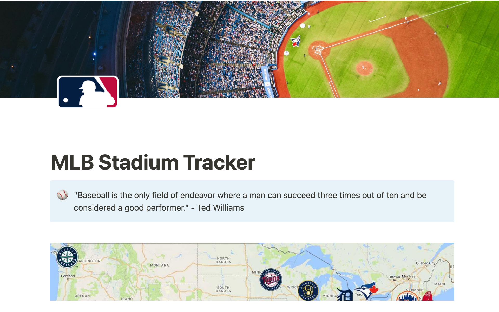 A template preview for MLB Stadium Tracker