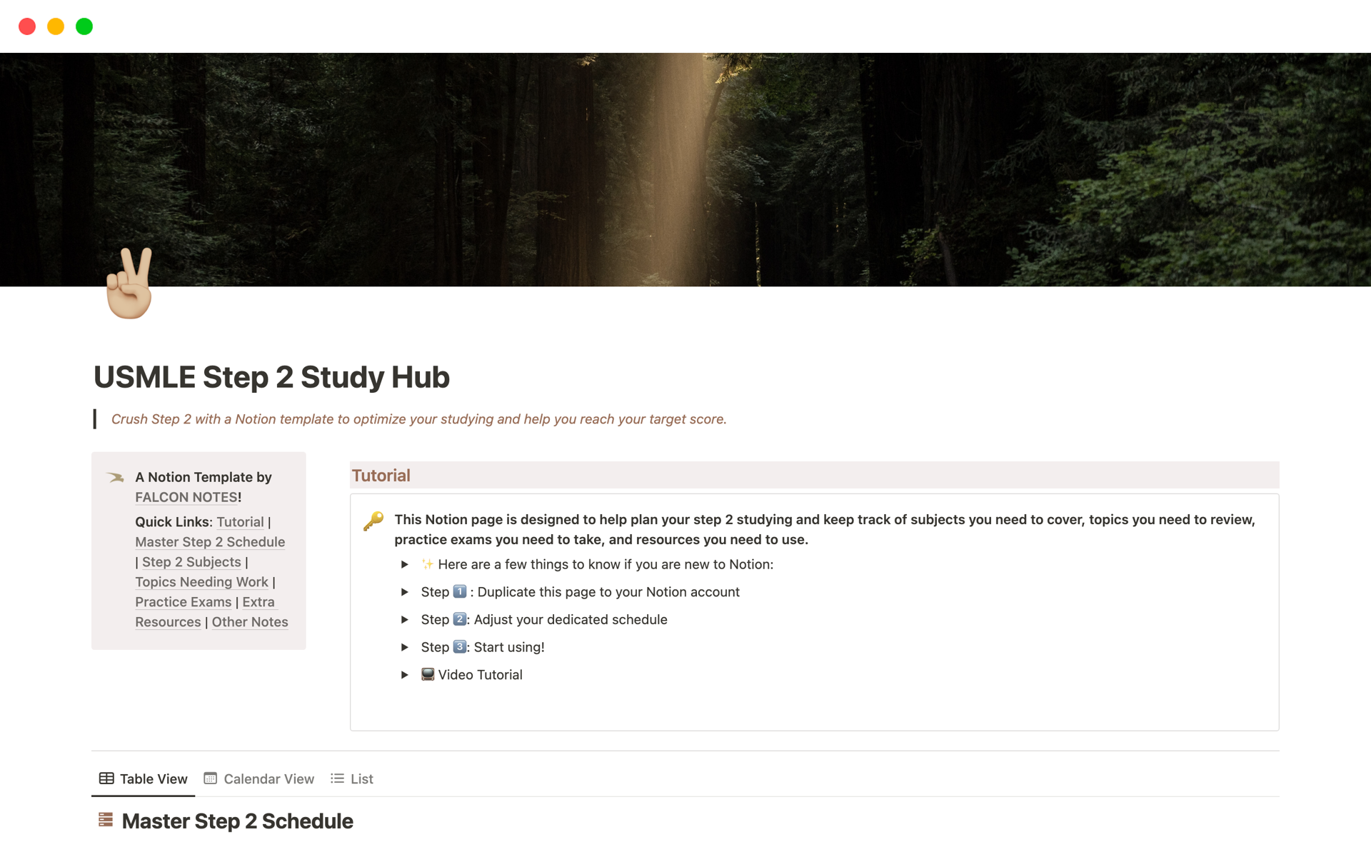 A template preview for USMLE Step 2 Study Hub