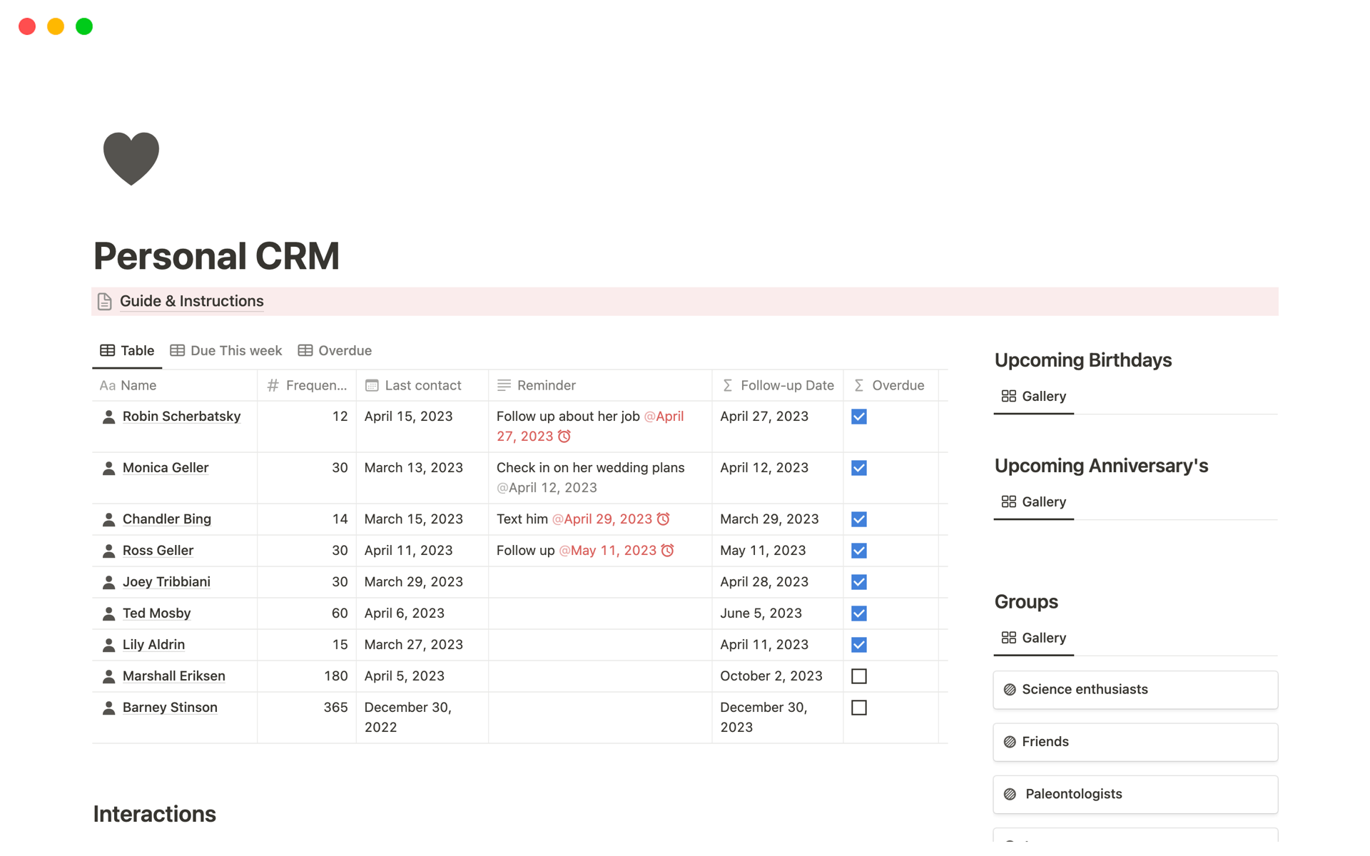 The Notion Personal CRM Template streamlines contact management to help you build better relationships.