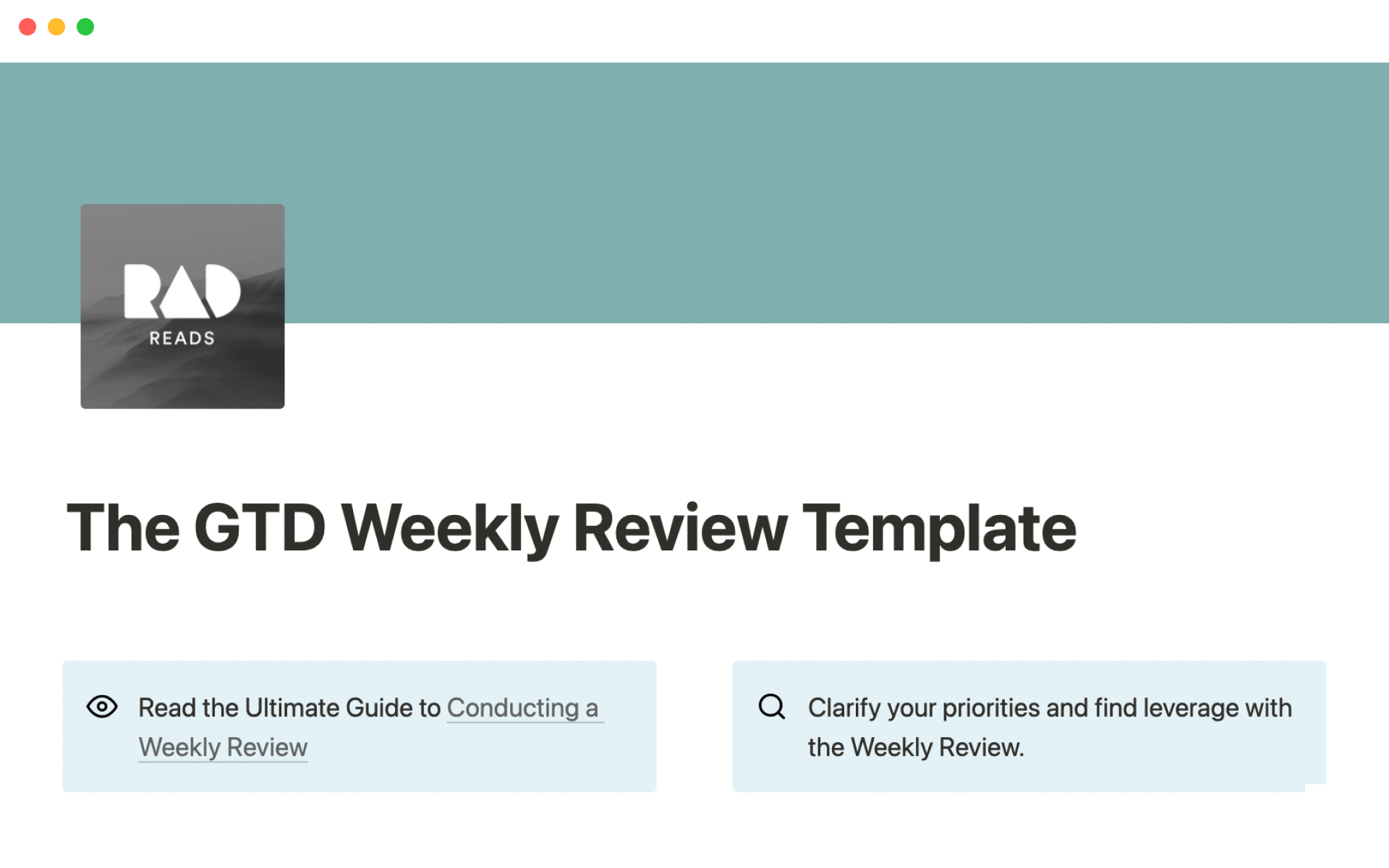 A template preview for GTD weekly review