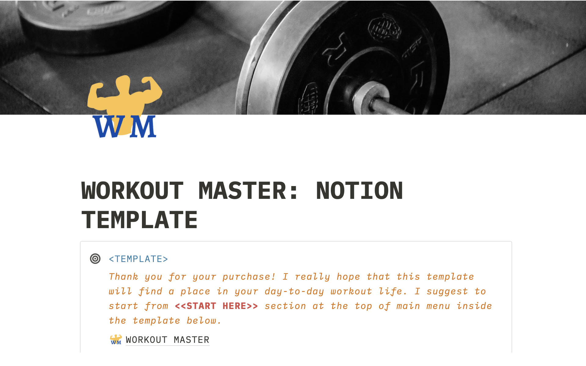A template preview for Workout Master