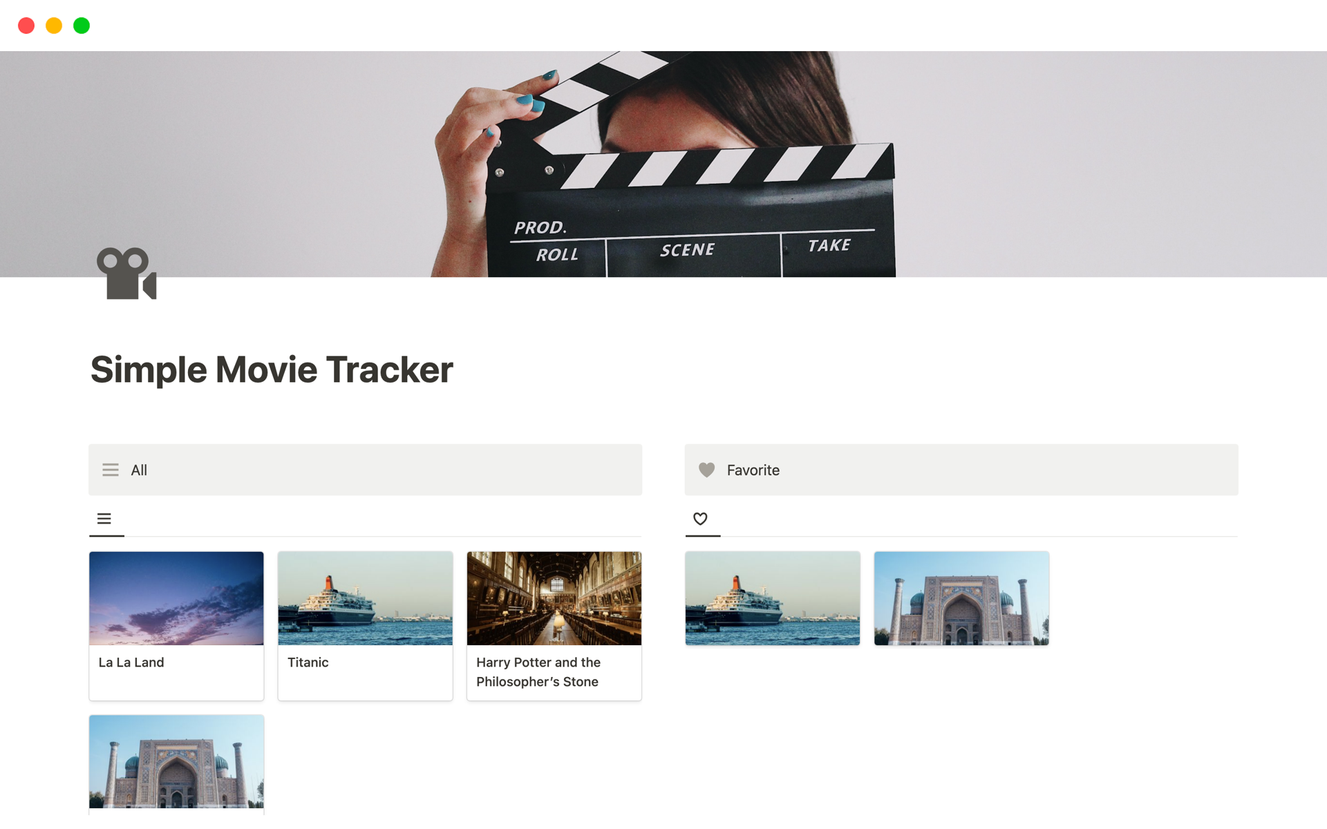 A template preview for Simple Movie Tracker