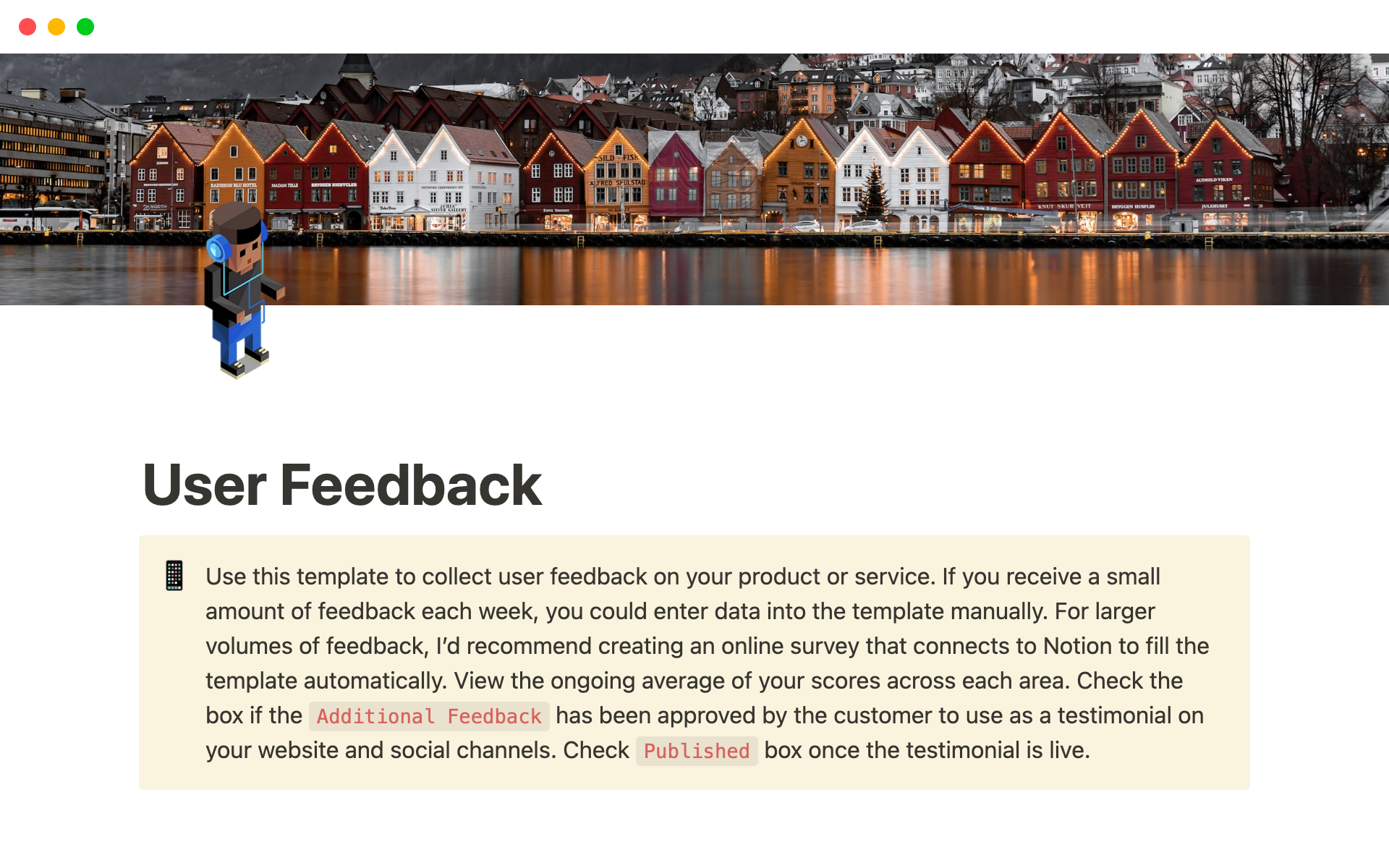 A template preview for User Feedback Template