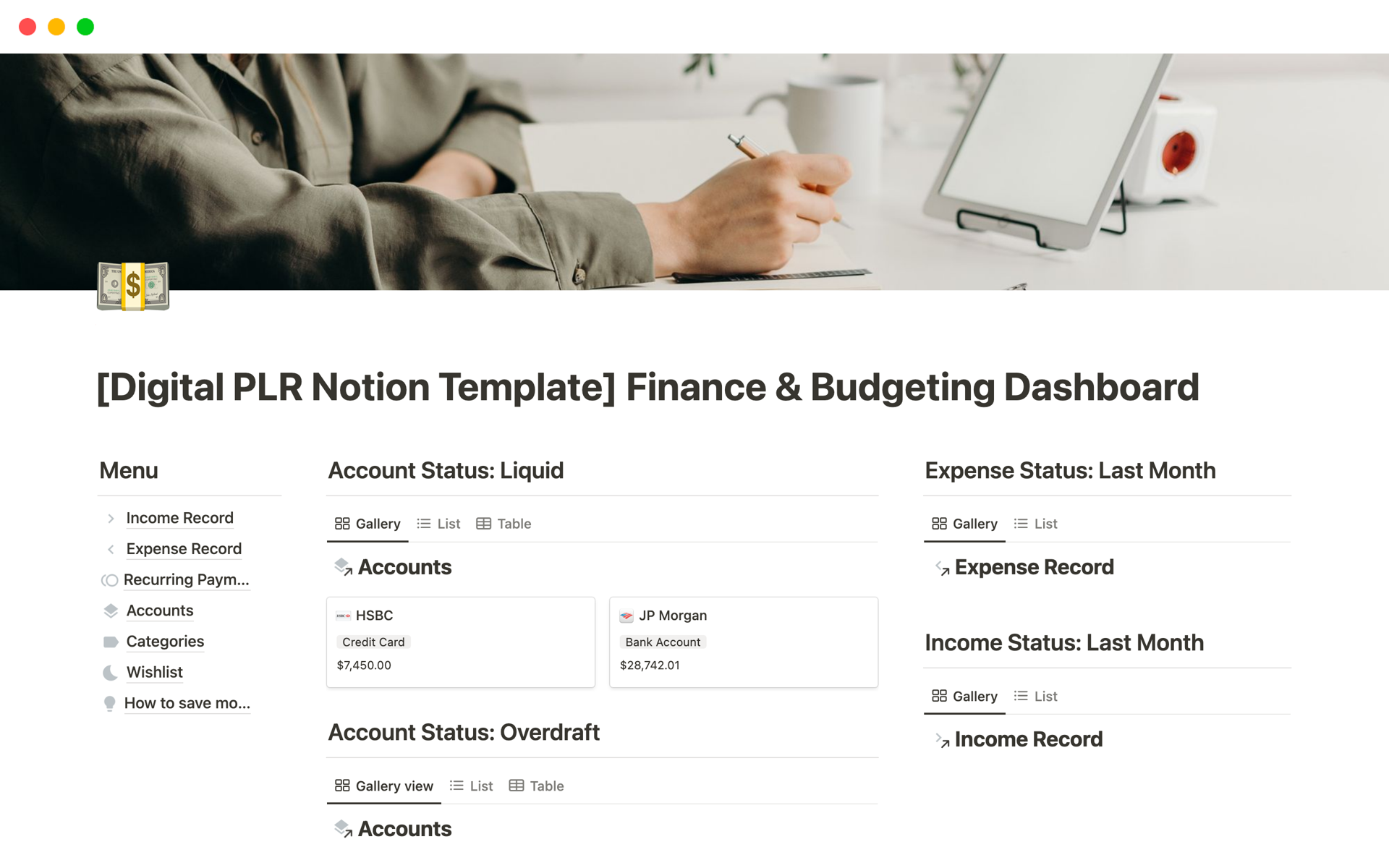 A template preview for Finance & Budgeting Dashboard