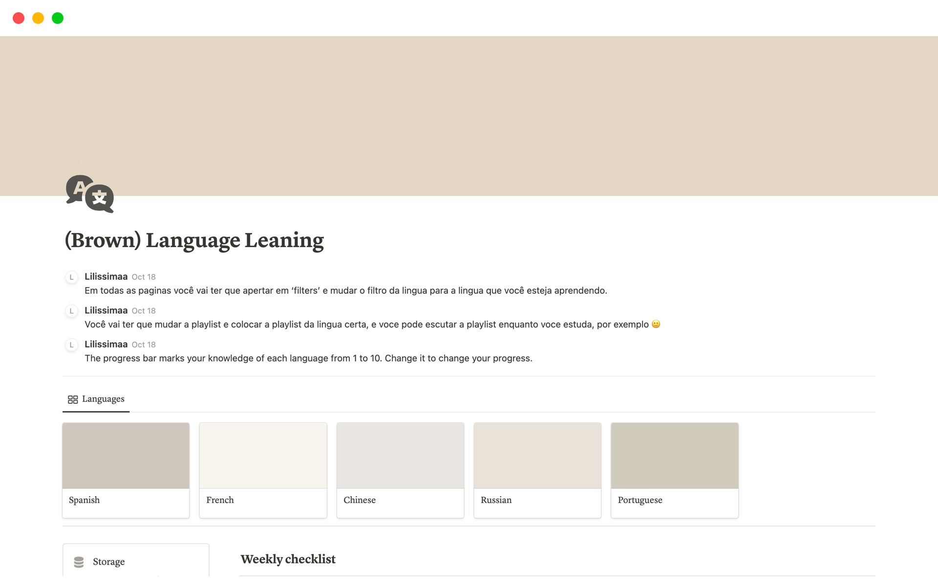 A template preview for Language Leaning 