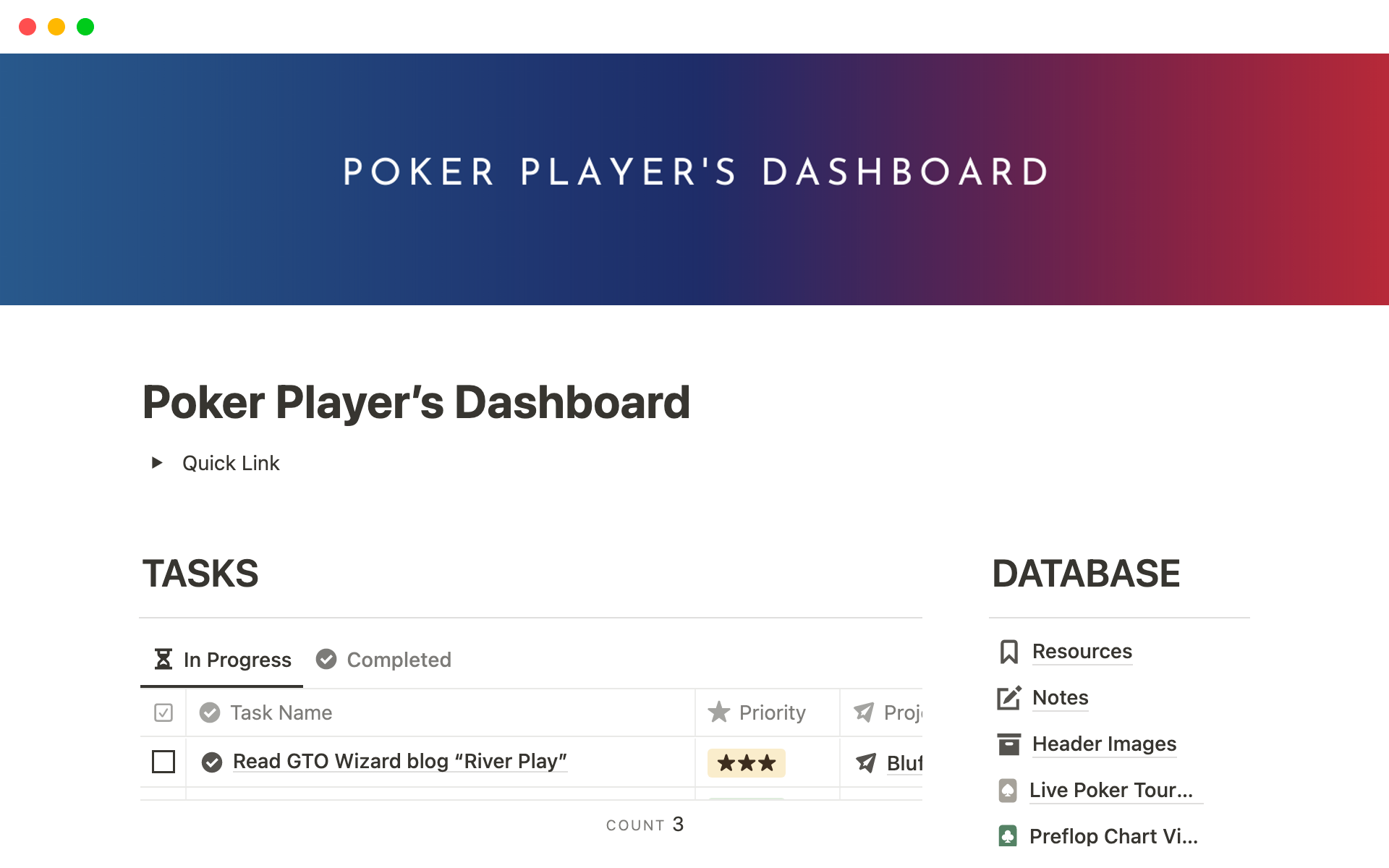 Poker Player's Dashboardのテンプレートのプレビュー