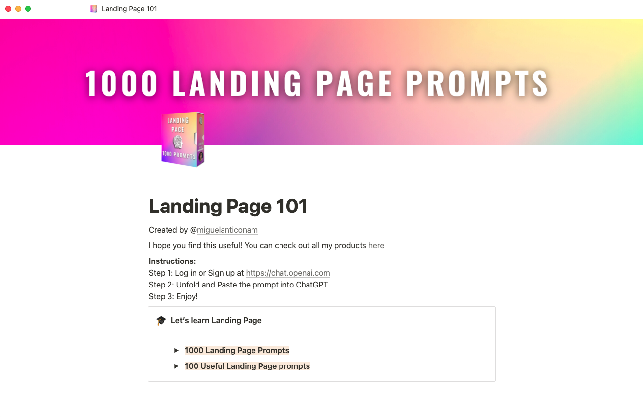 1000 landing page prompts template